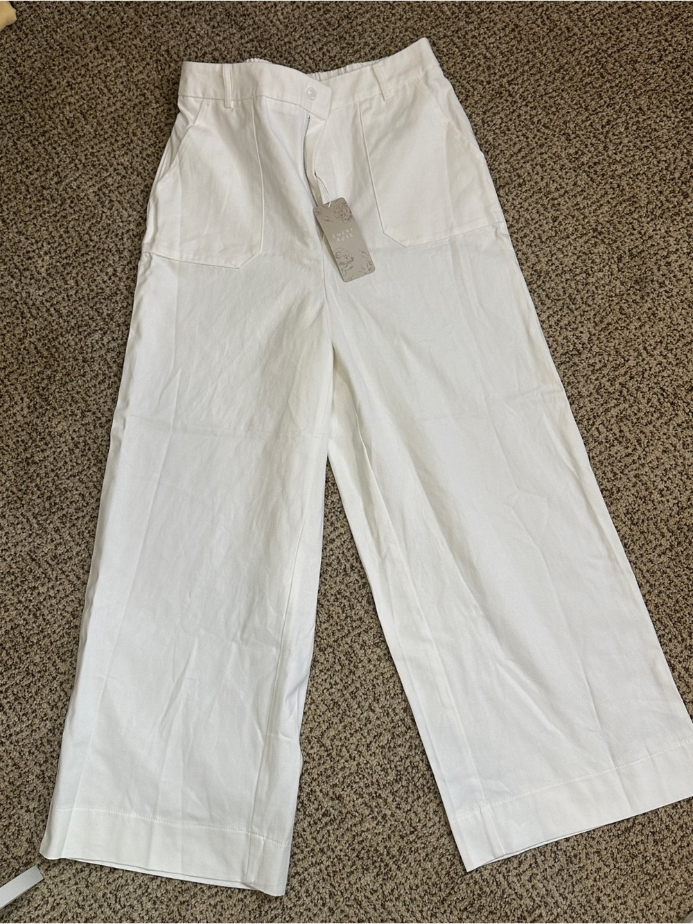 Emery Rose White Wide-Leg Cotton Pants size Large NWT